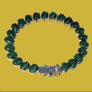 925 Sterling Silver Bracelet 7" with Natural Malachite Gemstone